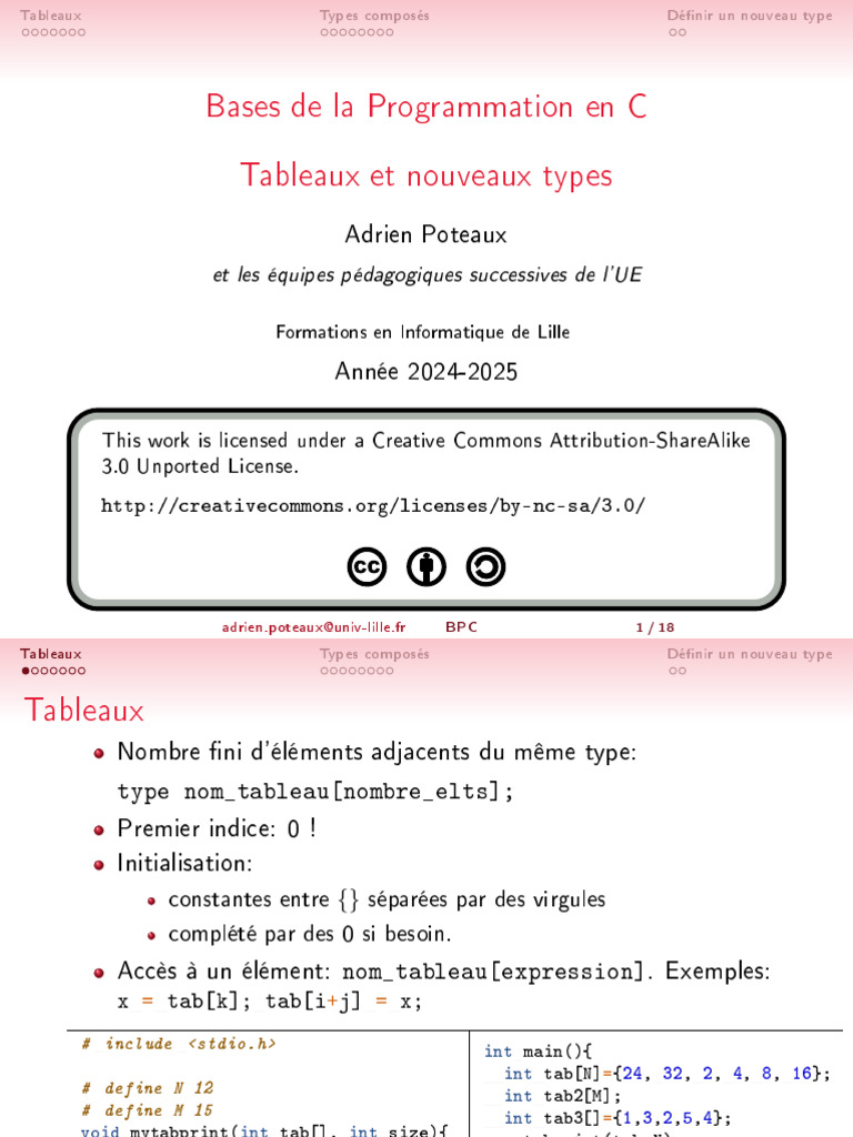 Tableaux et Types Composés en C | PDF | Programmation orientée objet ...