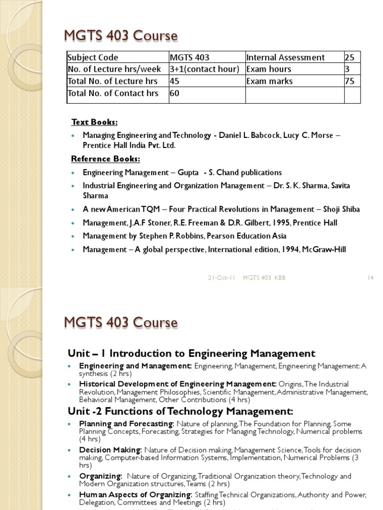 MGTS403 Syllabus PDF Engineering Lean Manufacturing