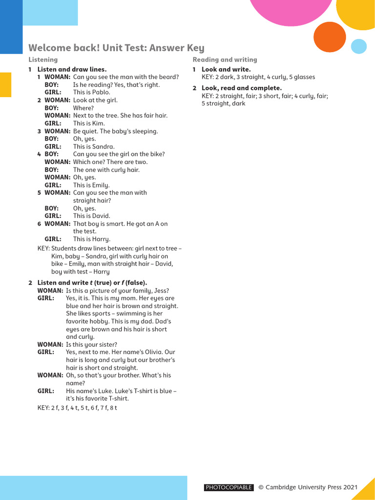 Grade 4 Unit Test Answer Key | PDF
