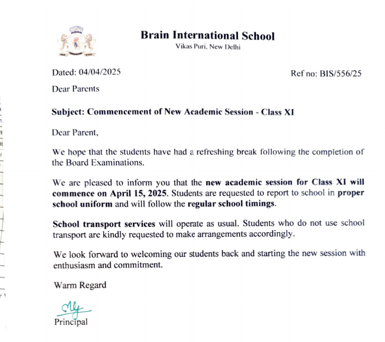 556 - Circular Commencement of New Academic Session - Class XI | PDF