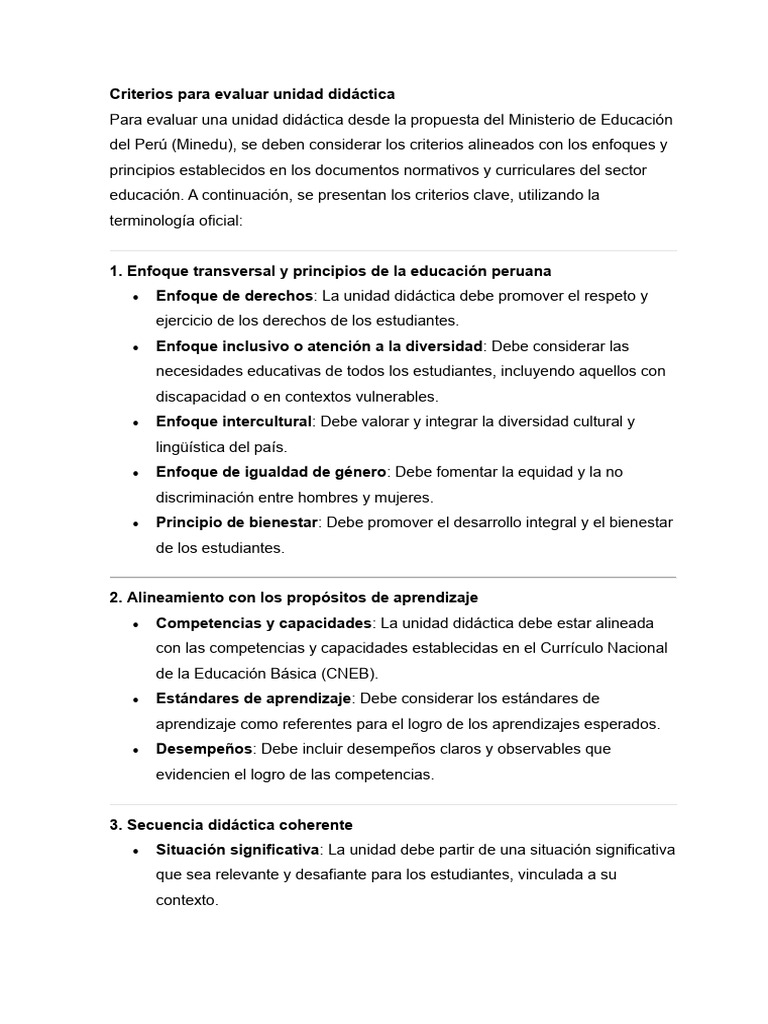 Criterios para Evaluar Una Unidad Didáctica | PDF | Evaluación | Maestros