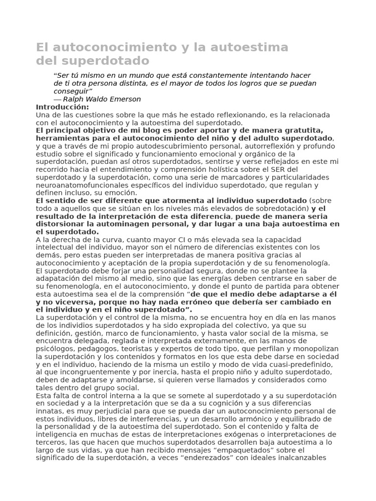 Autoconocimiento y autoestima superdotada | PDF | Dotamiento ...