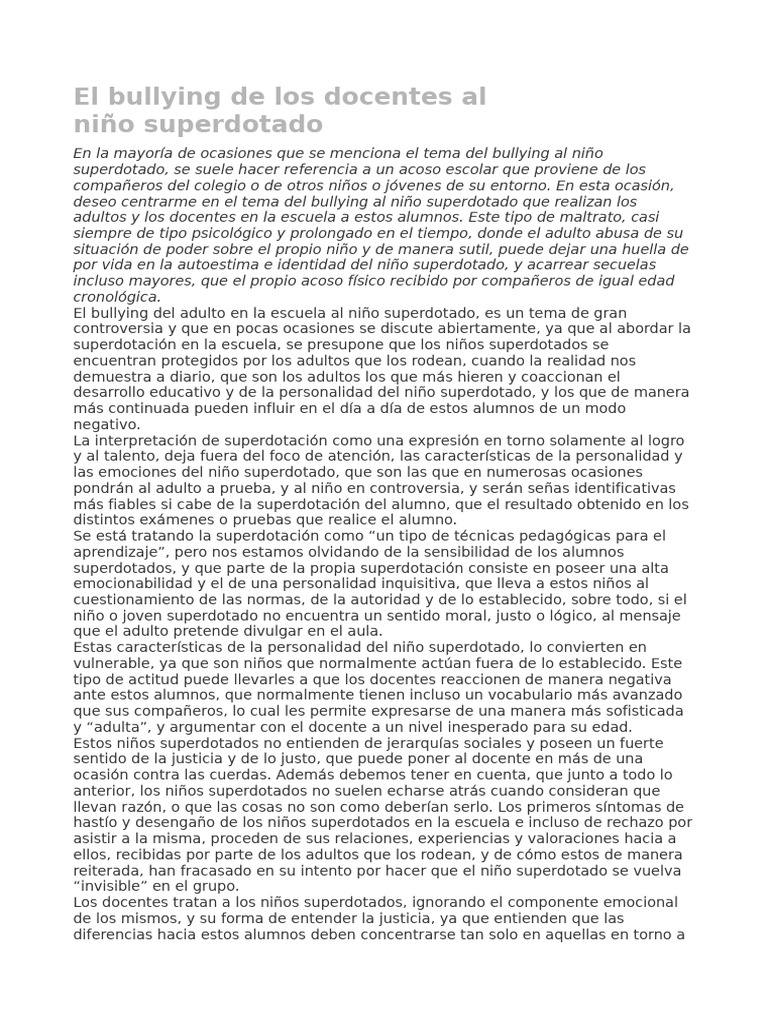 El Bullying de Los Docentes Al Niño Superdotado | PDF | Dotamiento ...