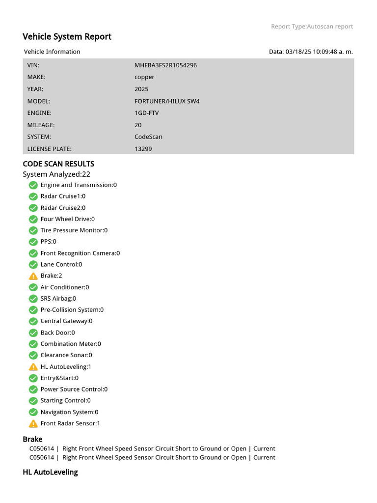 Vehicle System Report: DTC Analysis | PDF