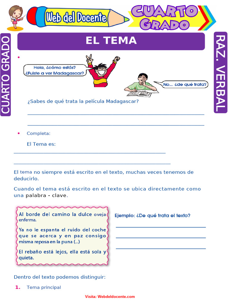 El Tema para Cuarto Grado de Primaria | PDF