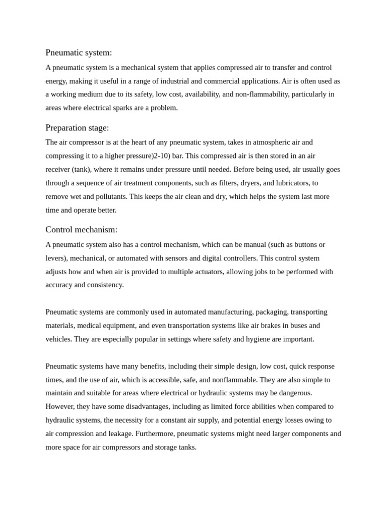 Overview of Pneumatic Systems | PDF