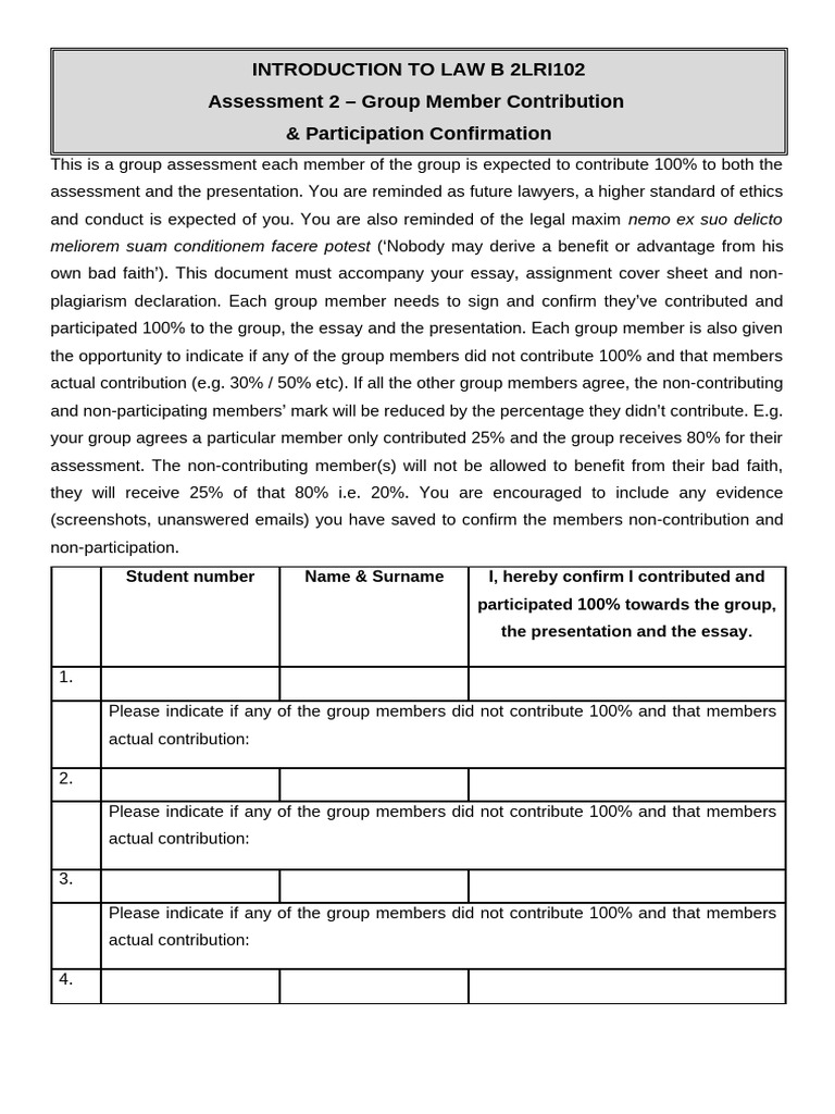 Group Contribution Confirmation Form | PDF