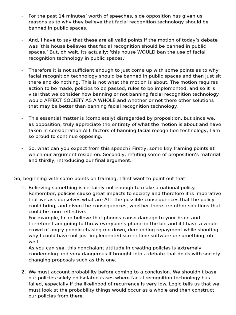 Arguments Against Banning Facial Recognition | PDF | Argument | Space