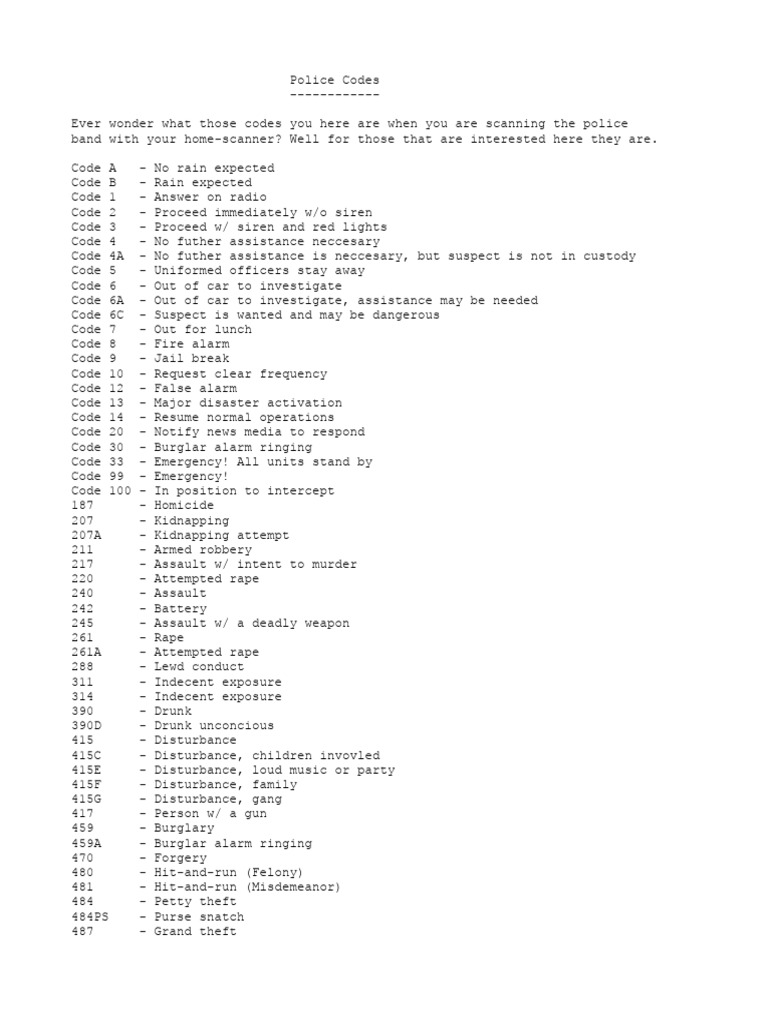 Police Code Reference Guide | PDF | Traffic Collision | Traffic
