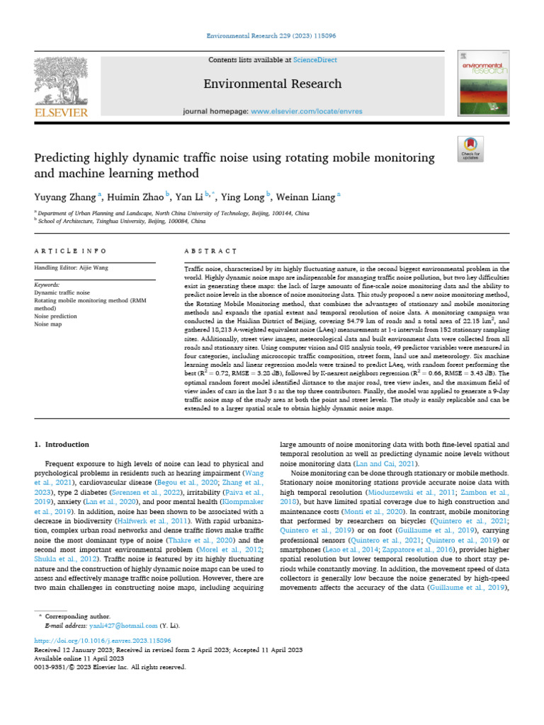 Dynamic Traffic Noise Prediction Method | PDF | Regression Analysis ...