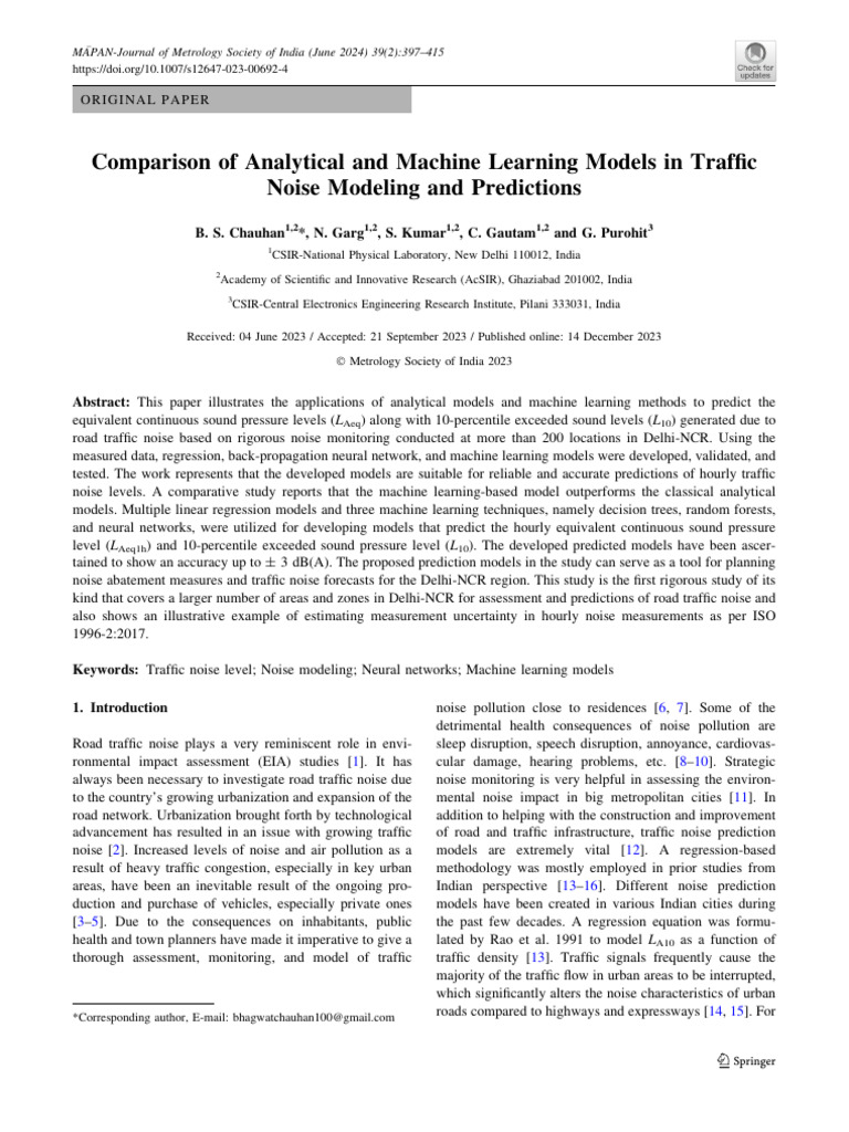 Traffic Noise Prediction Models Comparison | PDF | Machine Learning ...