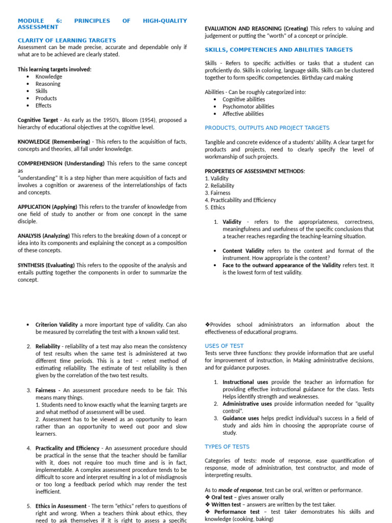 High-Quality Assessment Principles | PDF | Educational Assessment ...