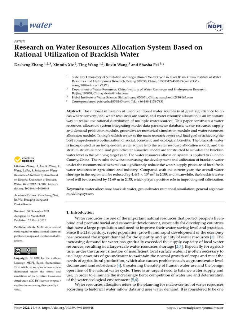 Brackish Water Resources Allocation Study | PDF | Water | Water Resources