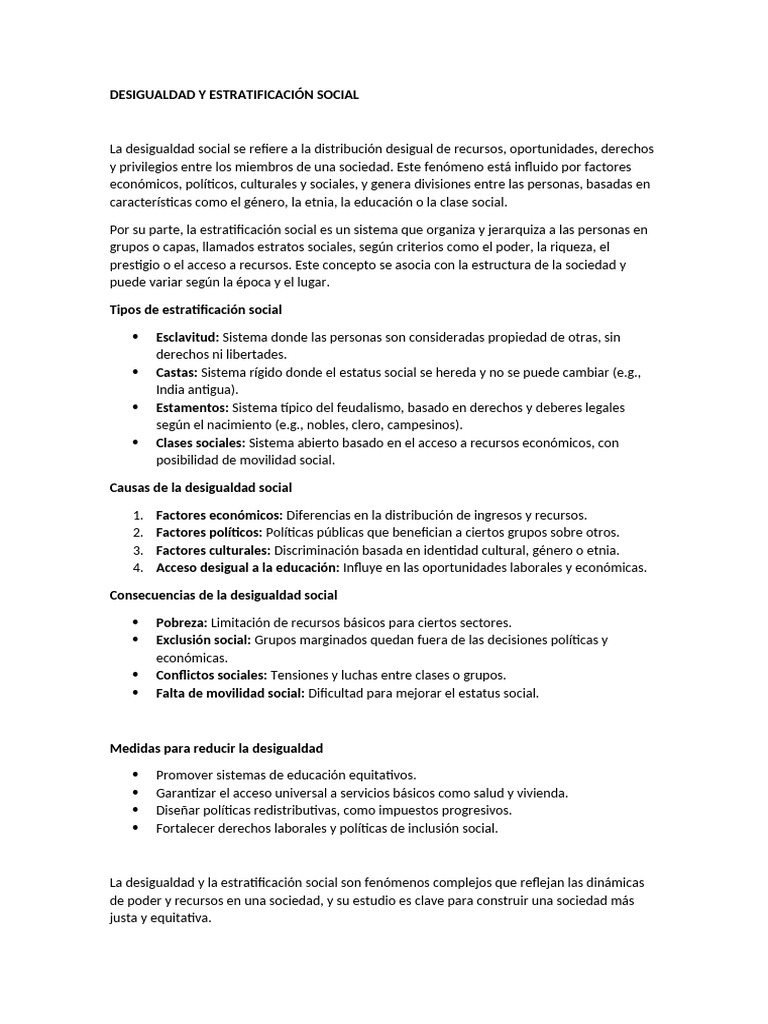 Desigualdad y Estratificación Social | PDF | Desigualdad social ...