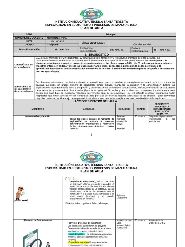 Plan de Aula: Ecoturismo en Secundaria | PDF | Enseñando | Salón de clases