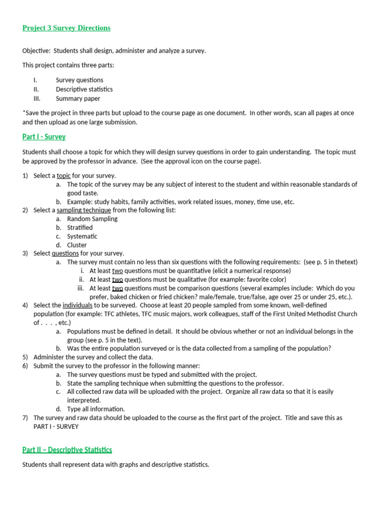 Survey Project Guidelines and Instructions | PDF | Statistics ...