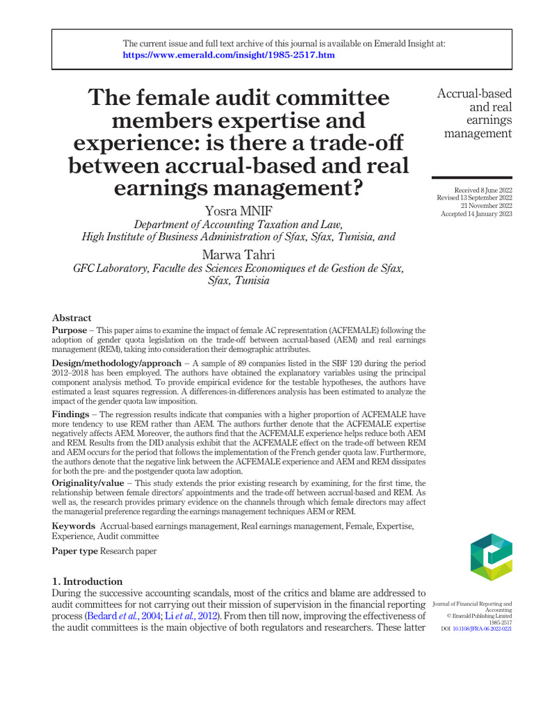 Female Audit Committee Impact on Earnings Management | PDF | Audit ...