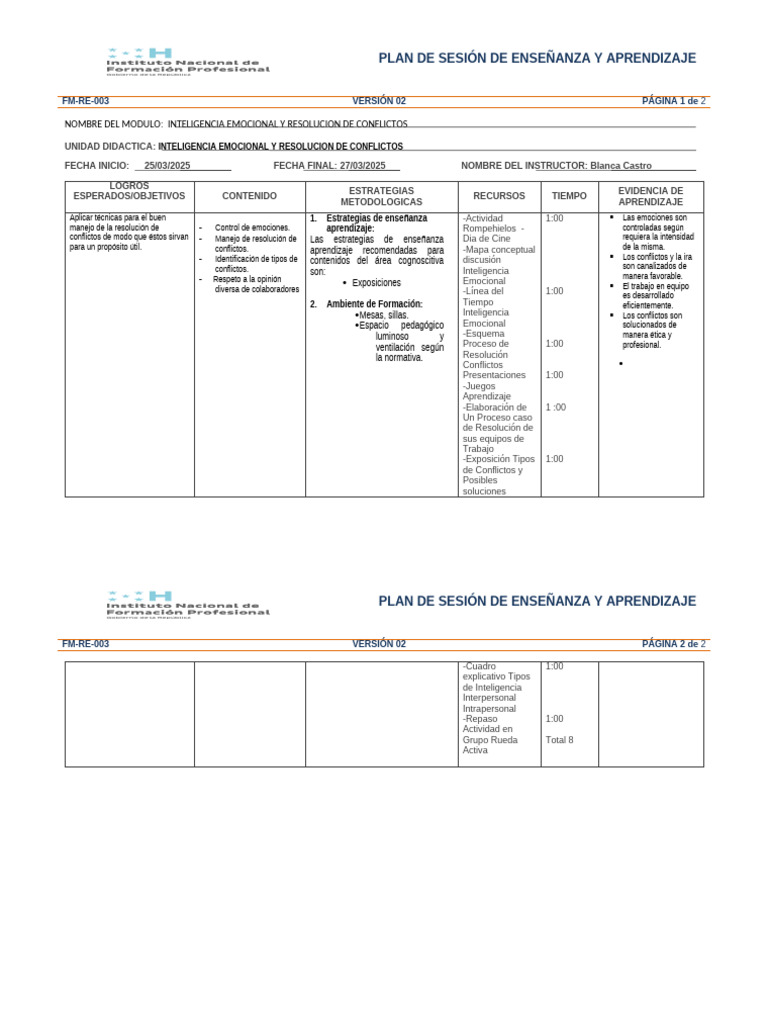Plan de Sesión: Inteligencia Emocional | PDF | Enseñando | Las emociones