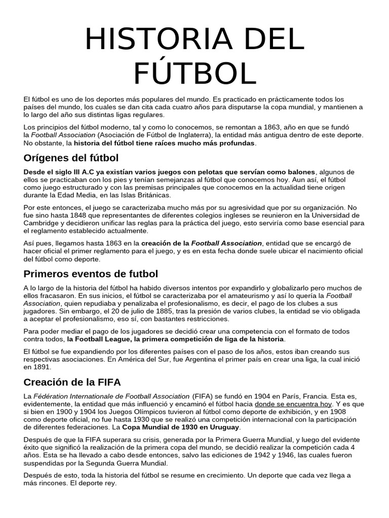 Historia Del Fútbol | PDF | Asociación de Futbol | Deportes