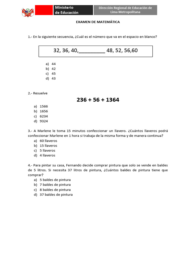 examen de matemática 2 | PDF | Perú | Lima