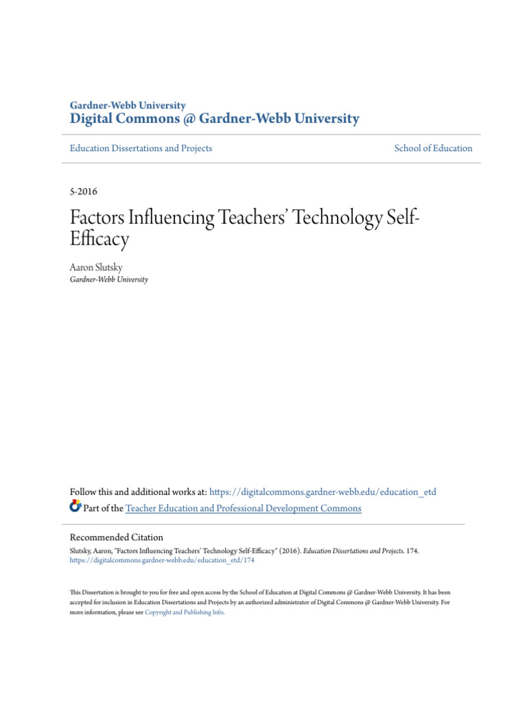 Factors Influencing Teachers - Technology Self-Efficacy | PDF | Self ...