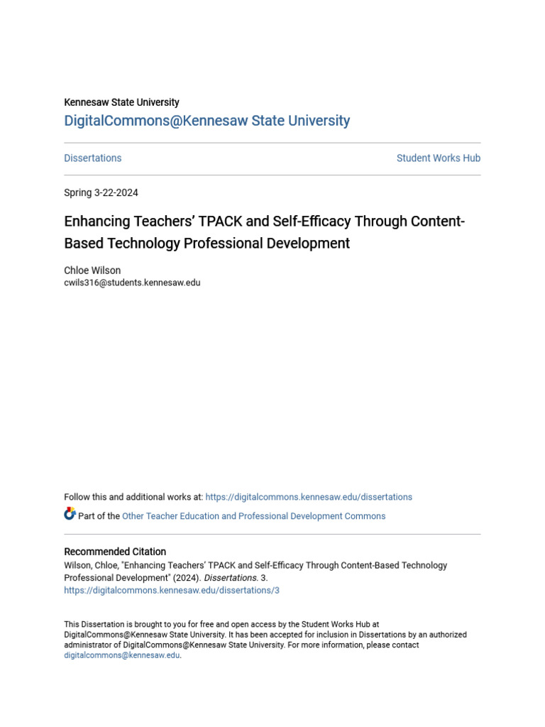 Enhancing Teacher TPACK & Self-Efficacy | PDF | Self Efficacy | Pedagogy