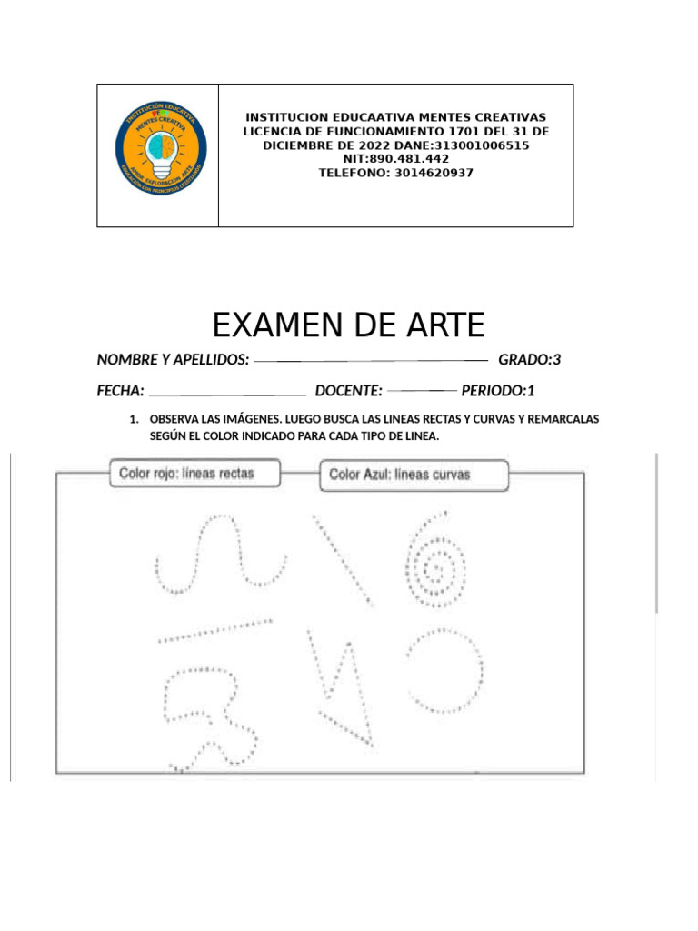 Examen de Arte para Tercer Grado | PDF