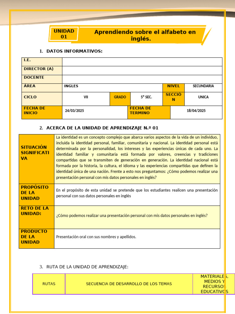 A-5° Unidad 1 Ingles | PDF | Aprendizaje | Idioma en Inglés