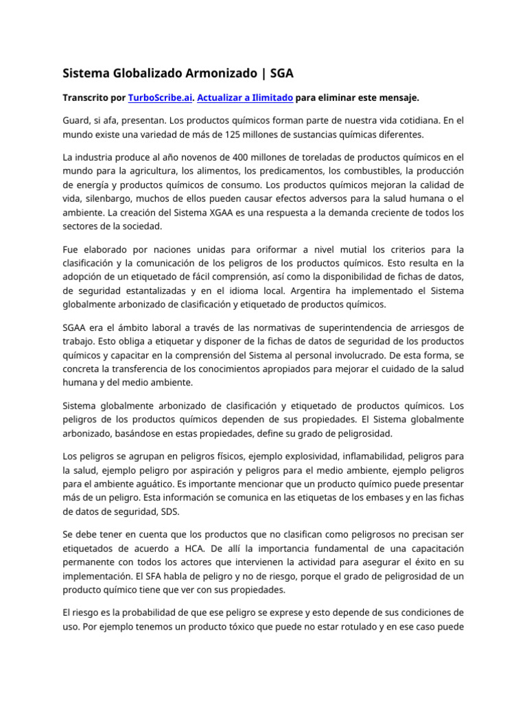 Sistema Globalmente Armonizado SGA | PDF | Riesgo | Toxicidad