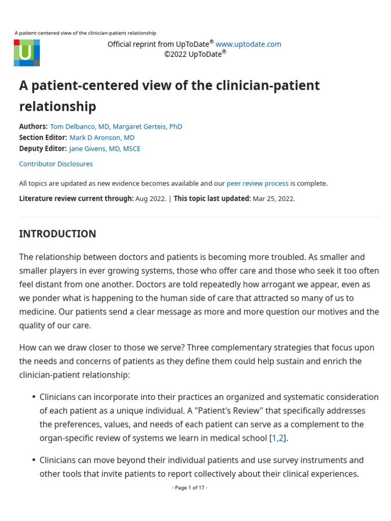 A Patient Centered View Of The Clinician Patient Relationship Pdf