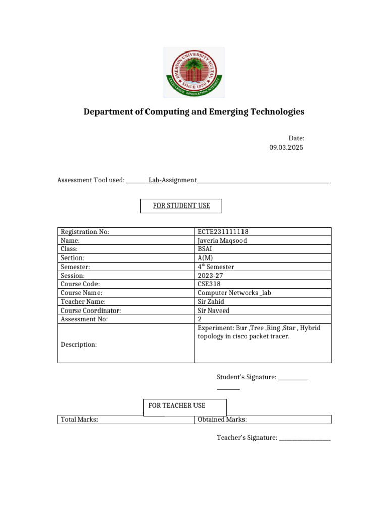 Computer Networks - Lab Assigment | PDF | Network Topology | Computer ...