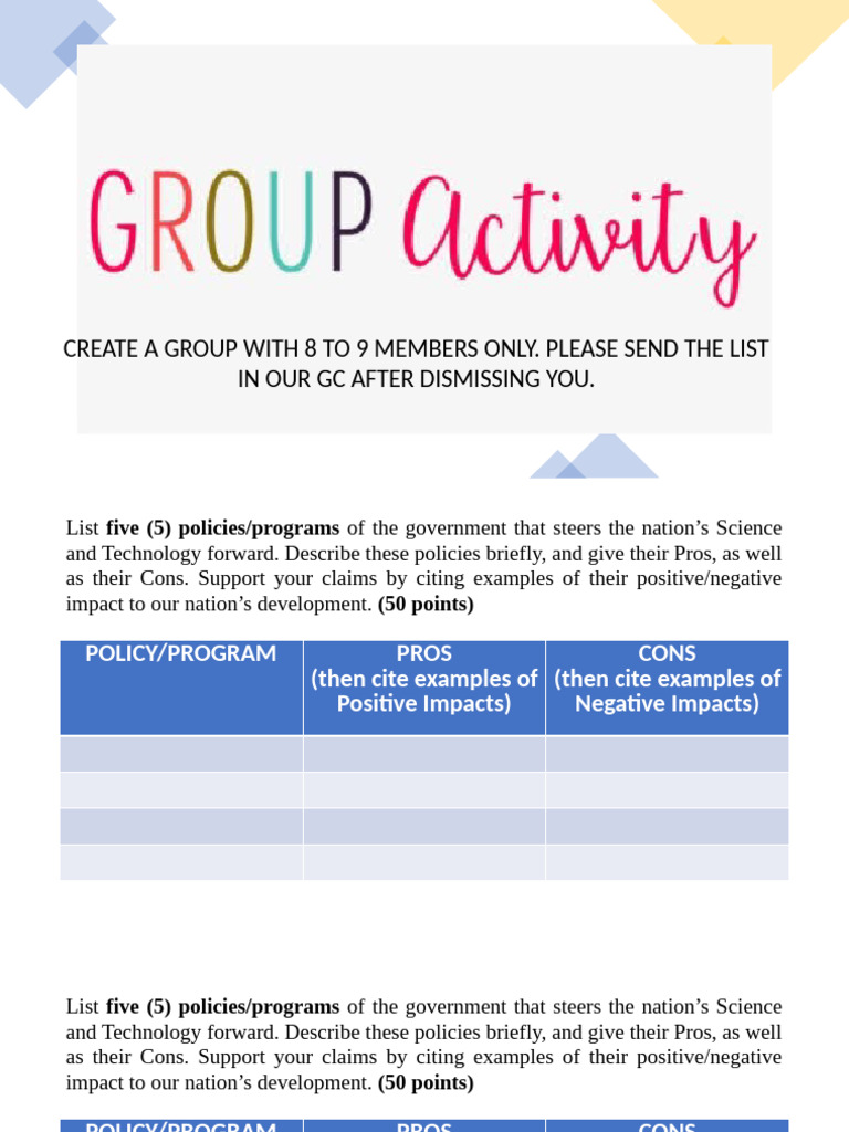 Group Activity On Government Policies, Laws and Programs | PDF