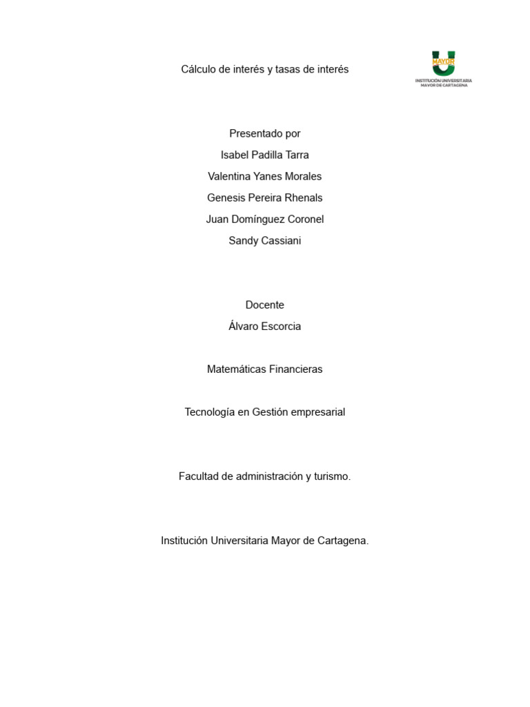 Taller Calculo de Interes y Tasas de Interes Matematicas Financieras ...