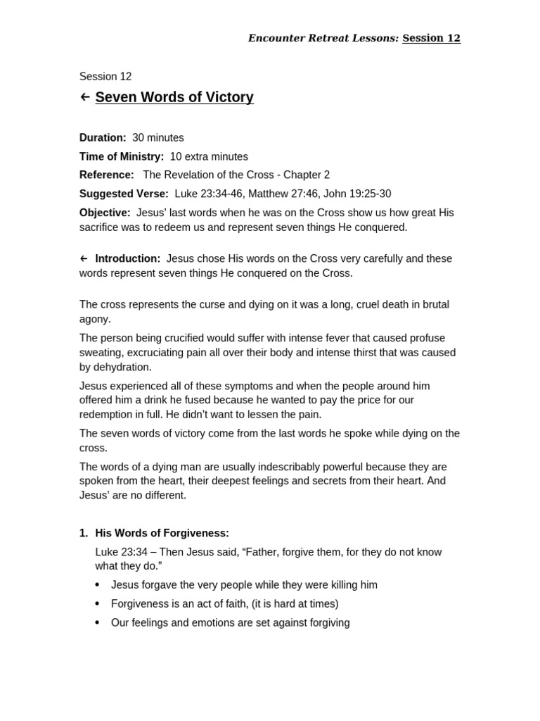 Session 12 - Seven Words of Victory | PDF | Jesus | Religious Belief ...