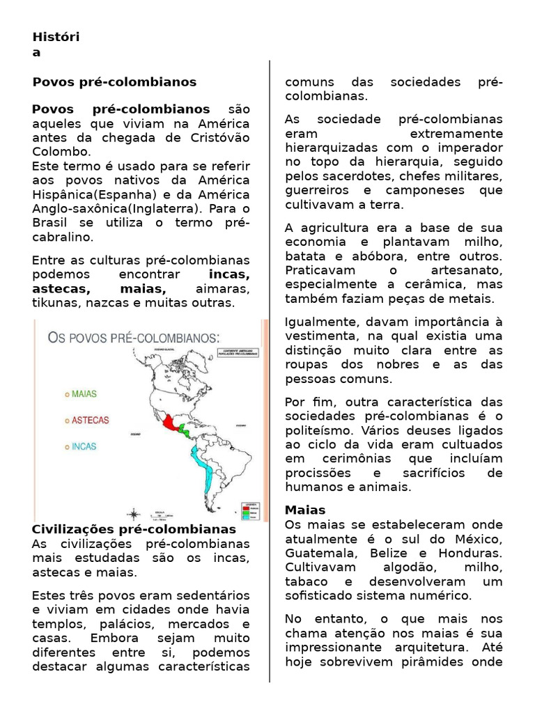 Povos Pré-Colombianos: Cultura e Economia | PDF | Era Pré-colombiana ...