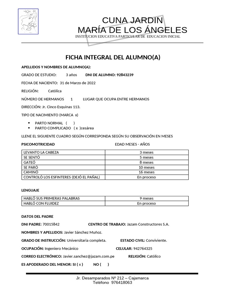 Ficha Integral Del Alumno-Matrícula | PDF | Aprendizaje
