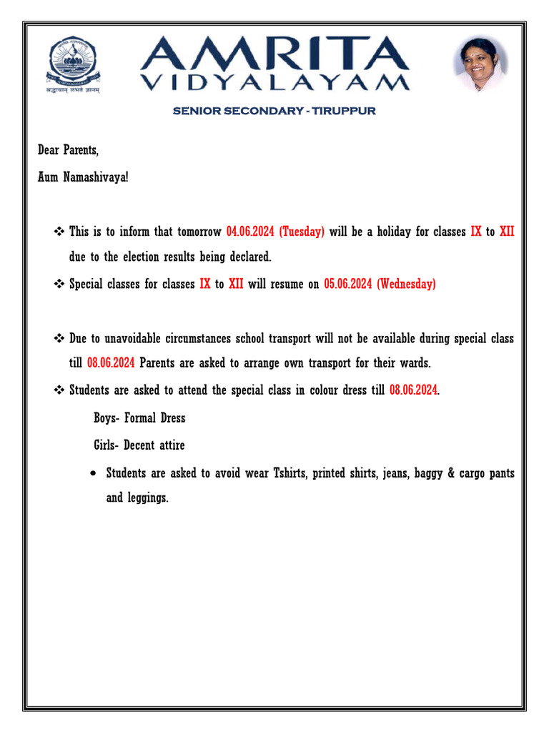Holiday circular 04.06.2024 | PDF