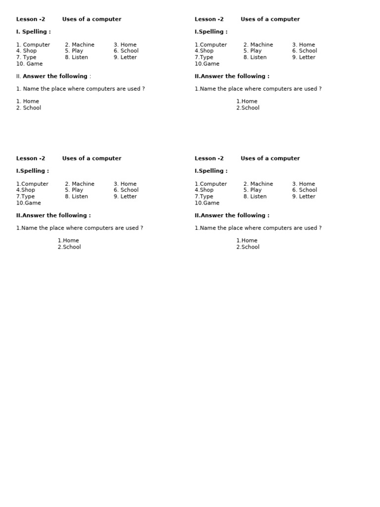 Computer Uses for Class 2 Students | PDF