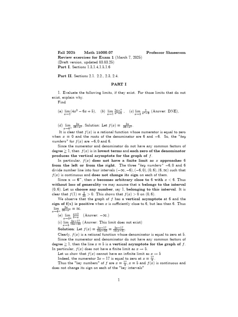 Math 15000 Exam 1 Review Exercises | PDF | Tangent | Slope