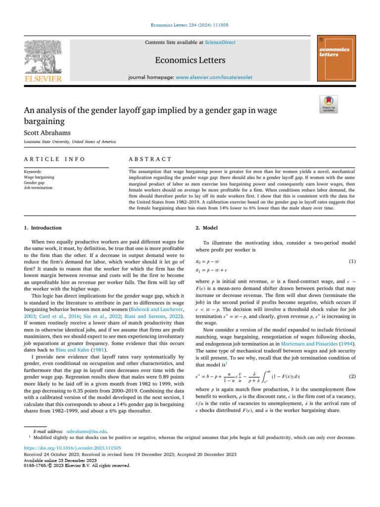 Gender Layoff Gap Linked to Wage Bargaining | PDF | Gender Pay Gap ...