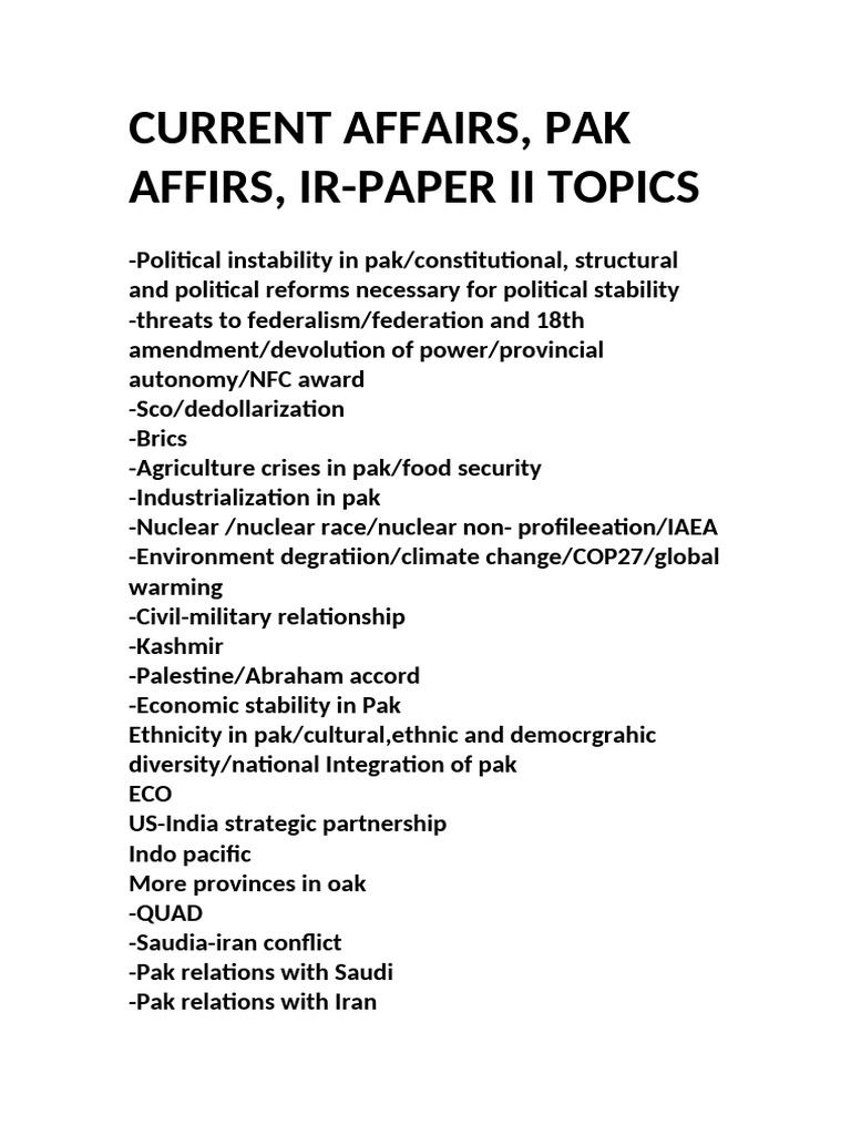 Key Topics in Pakistan Affairs 2025 | PDF | International Relations ...