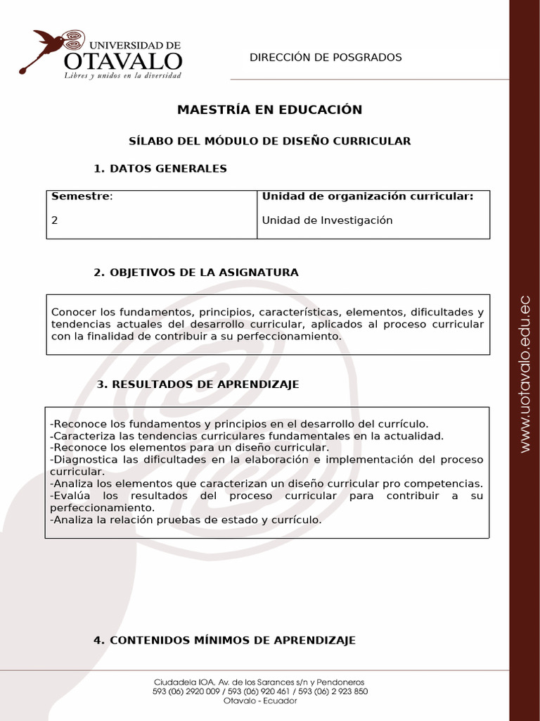 Diseño Curricular en Maestría de Educación | PDF | Plan de estudios ...