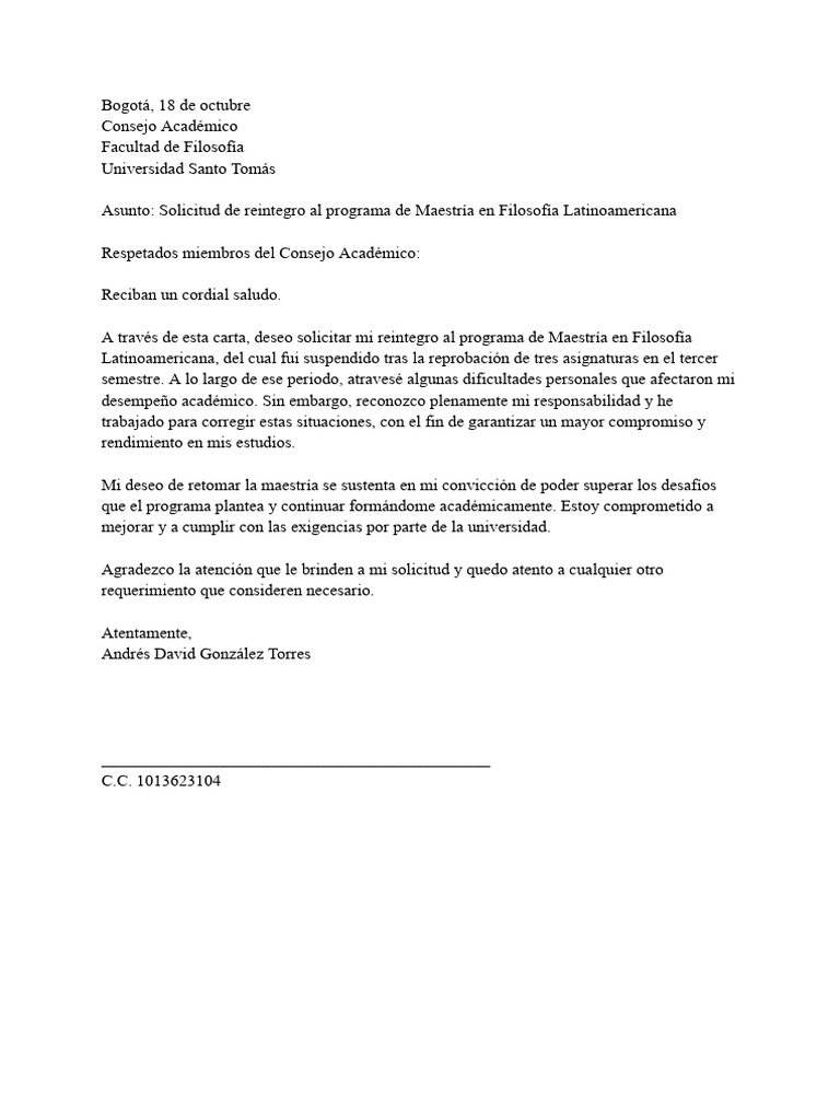 Carta De Reintegro PDF