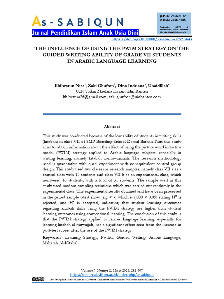 PWIM Strategy Impact on Arabic Writing Skills | PDF | Inquiry | Science
