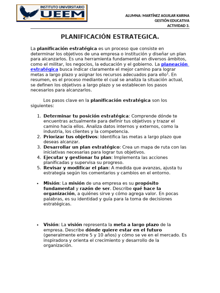 Planificación Estratégica en Gestión Educativa | PDF | Planificación ...