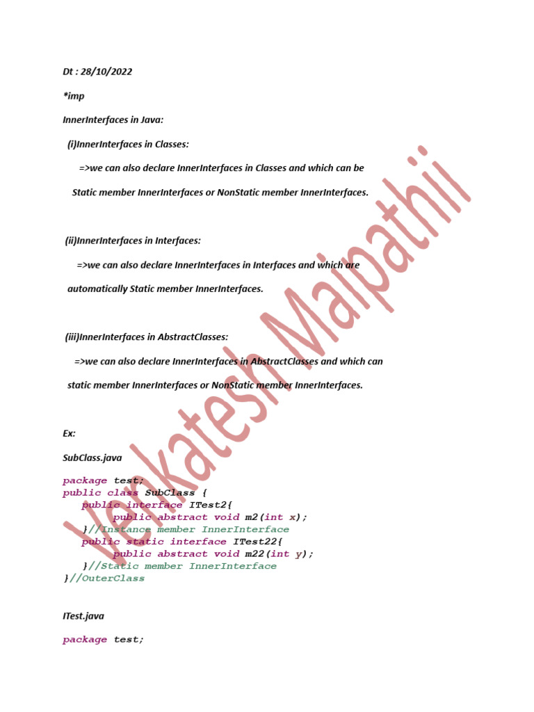Java Inner Interfaces and Exception Handling | PDF | Method (Computer ...