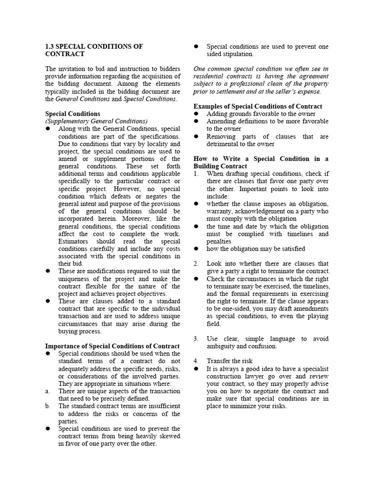 1.3 Special Conditions | PDF | Contractual Term | Civil Law (Legal System)