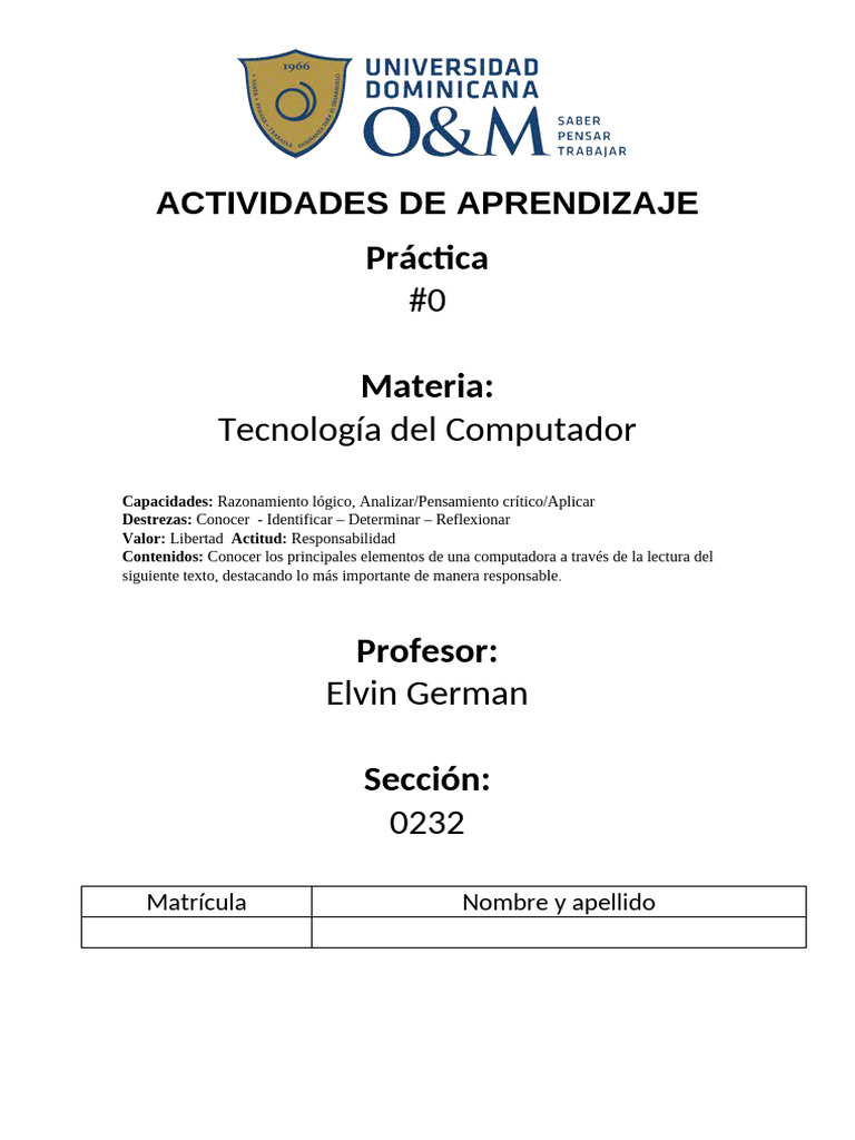 Actividades de Aprendizaje: Computadoras | PDF | Hardware de la ...