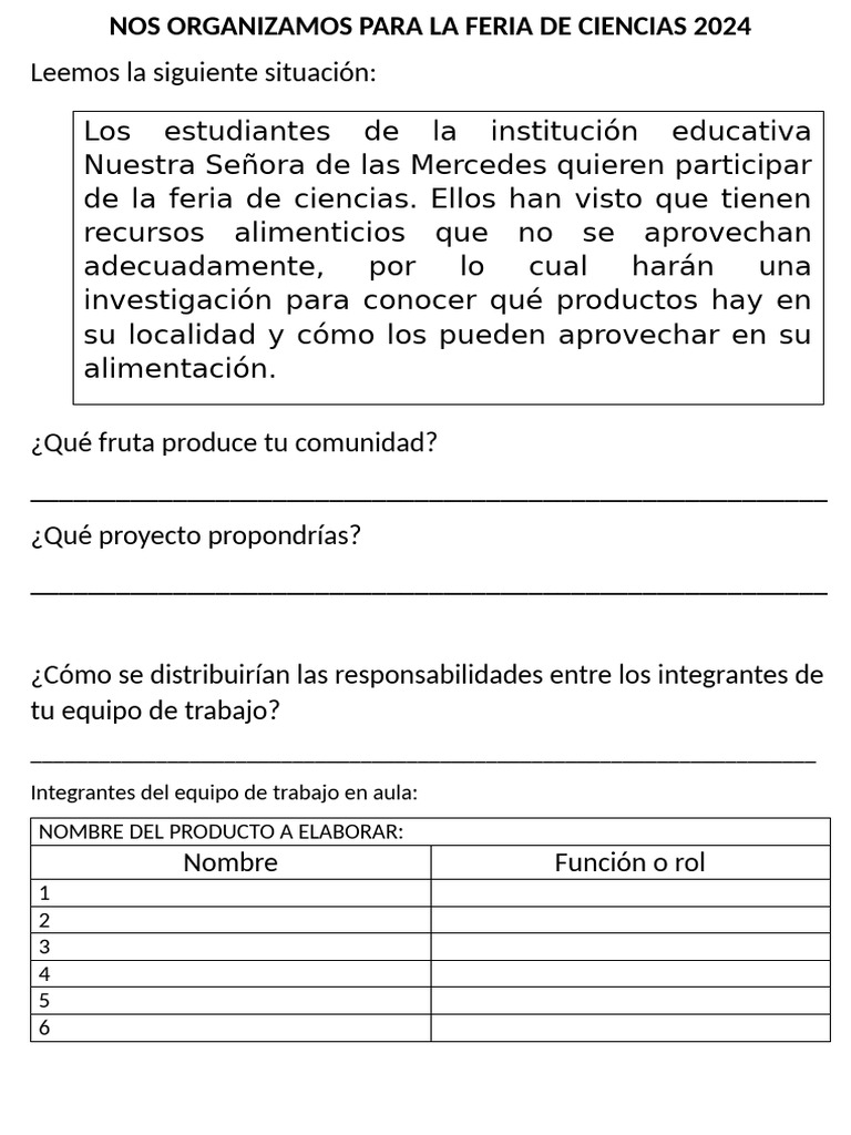 Nos Organizamos para La Feria de Ciencias 2024 | PDF