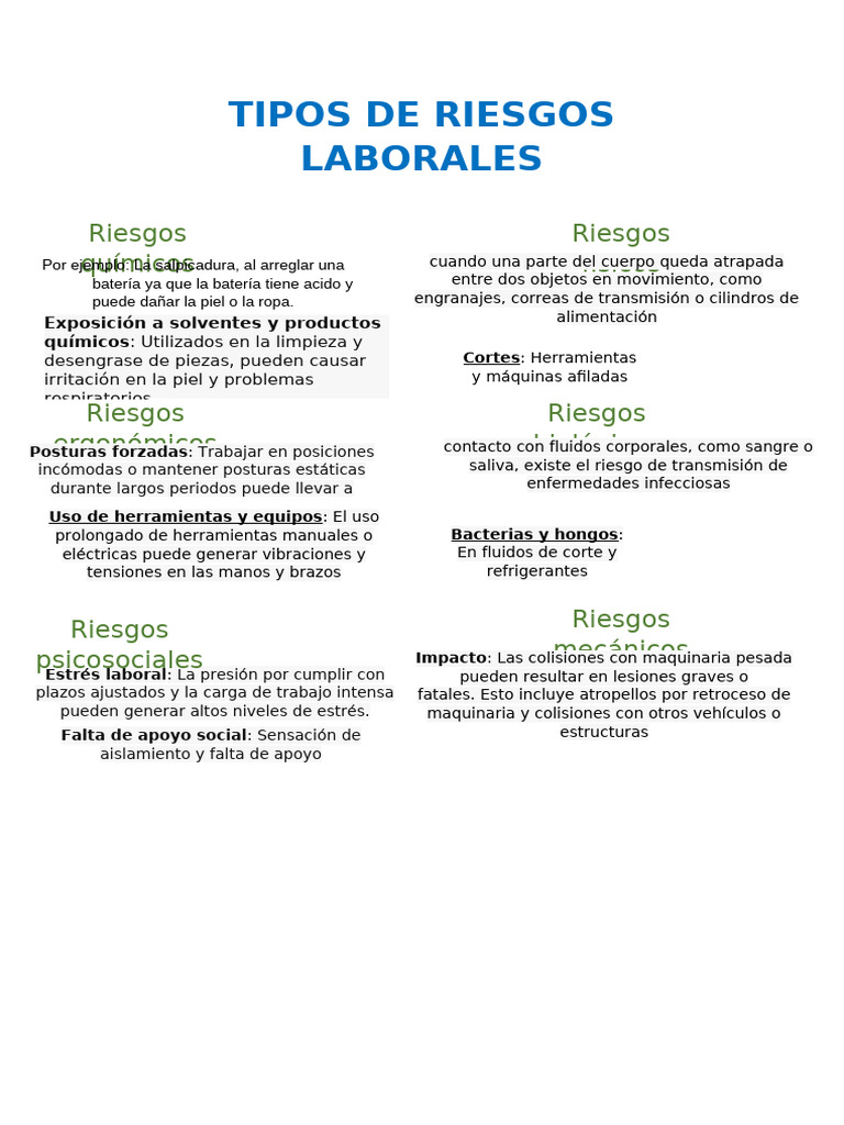 Tipos de Riesgos Laborales Identificados | PDF